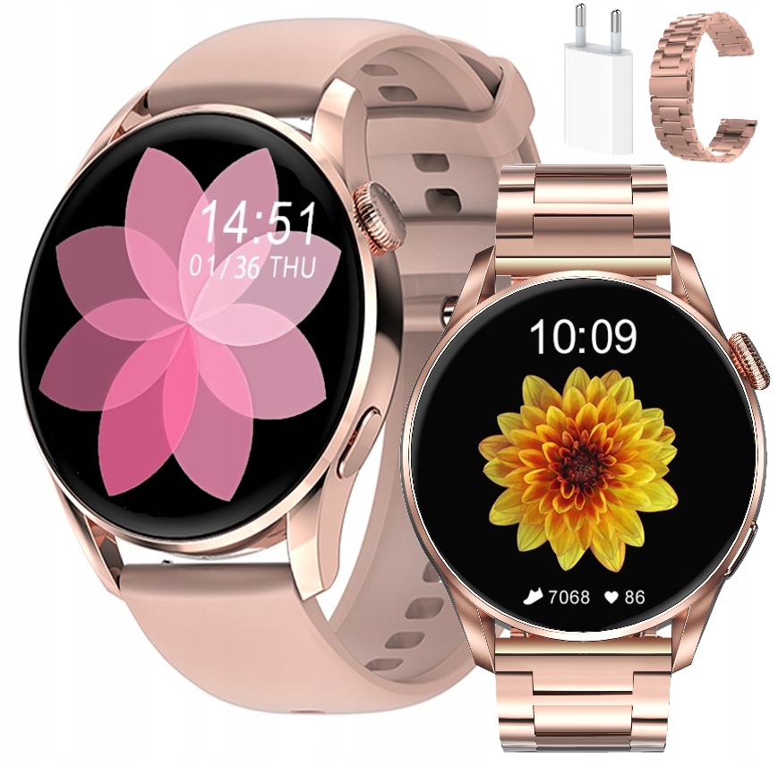 Zaxer ZT3 Elegantné zlaté smart hodinky + ZAXER USB univerzálna nabíjačka 1000 mA 0,5 V